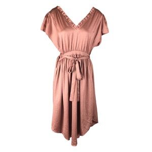 DRESS - Women's Anthopologie Current Air Mauve/Gold Wrap Flutter Sleeve Dress. S